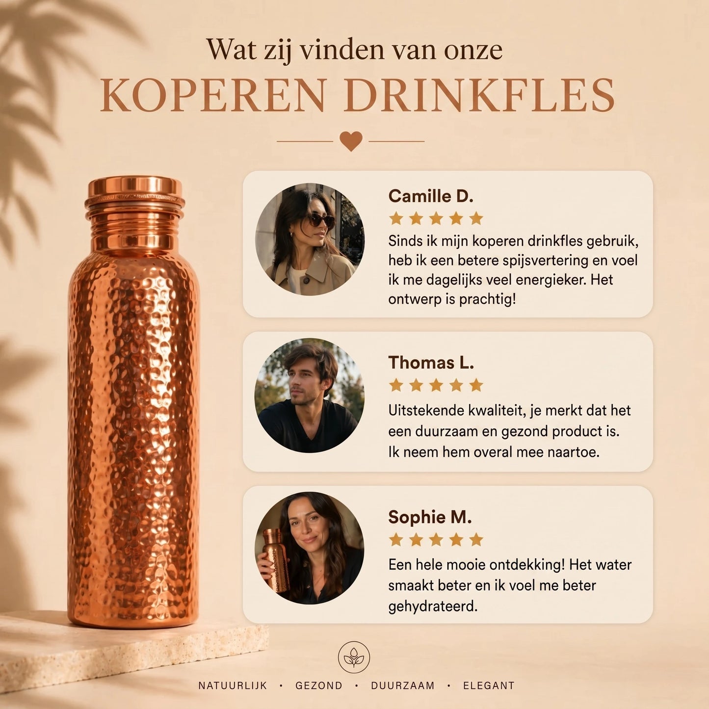 Koperen Waterfles – Clarisme™ | Natuurlijk Gezuiverd Water, Zonder Plastic